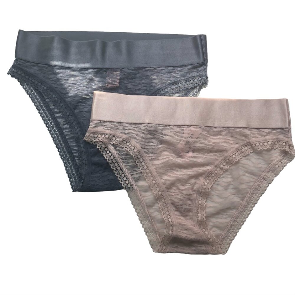 2PC Victoria's Secret Very Sexy High Leg Cheeky Mesh Panties Blush Gray Sz S NWT